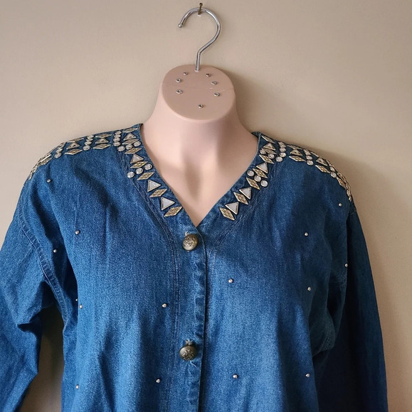Vintage Mirage Denim Shirts Women's One size Embellished - Picture 2 of 12